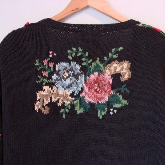 Talbots Hand Knit Chunky Cardigan Sweater Floral Tapestry Cottagecore NEW Large - Picture 15 of 16